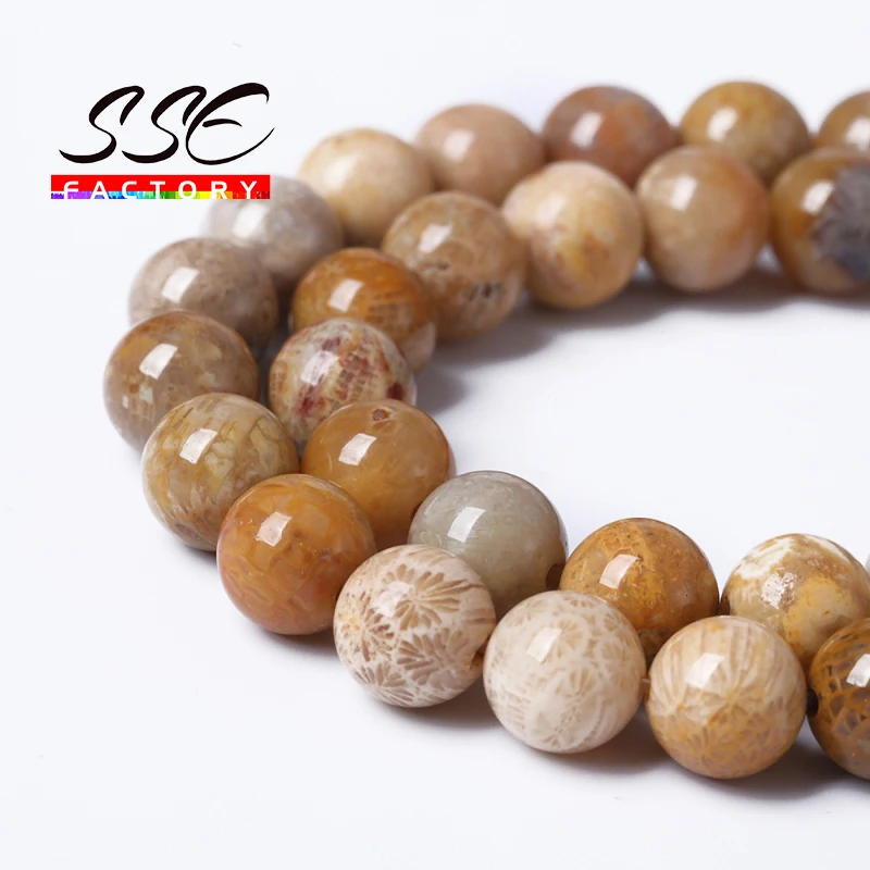 

Wholesale Natural Chrysanthemum Stone Beads Natural Coral Fossils Round Loose Beads 15" Strand 4 6 8 10 12MM For Jewelry Making