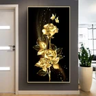 Настенная Картина на холсте с изображением бабочки, Золотой розы, цветов, плакаты и принты для украшения гостиной и дома