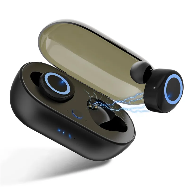 TWS 5,0 Bluetooth наушники 3D стерео беспроводные наушники HiFi Звук без задержки с микрофоном и зарядной коробкой для всех телефонов - Цвет: Black Blue