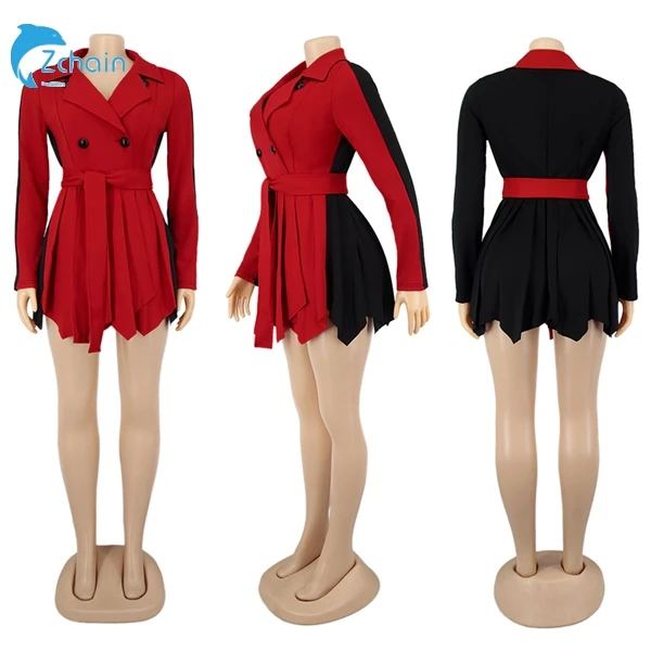 

Women Winter Long Sleeve Contrasting Colors Thickening Trench Casual Coat dress
