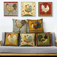 vintage design rooster chicken cock print cushion cover throw pillows cases sofa