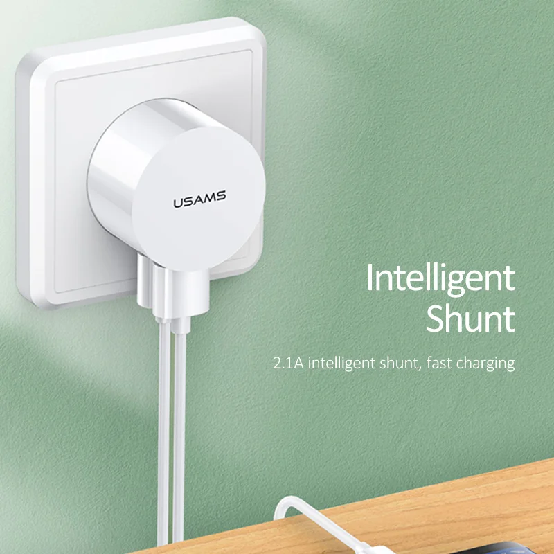 usams 5v 2 1a min eu uk us plug mobile phone charger for iphone samsung huawei ios android 2 ports white travel wall charger free global shipping
