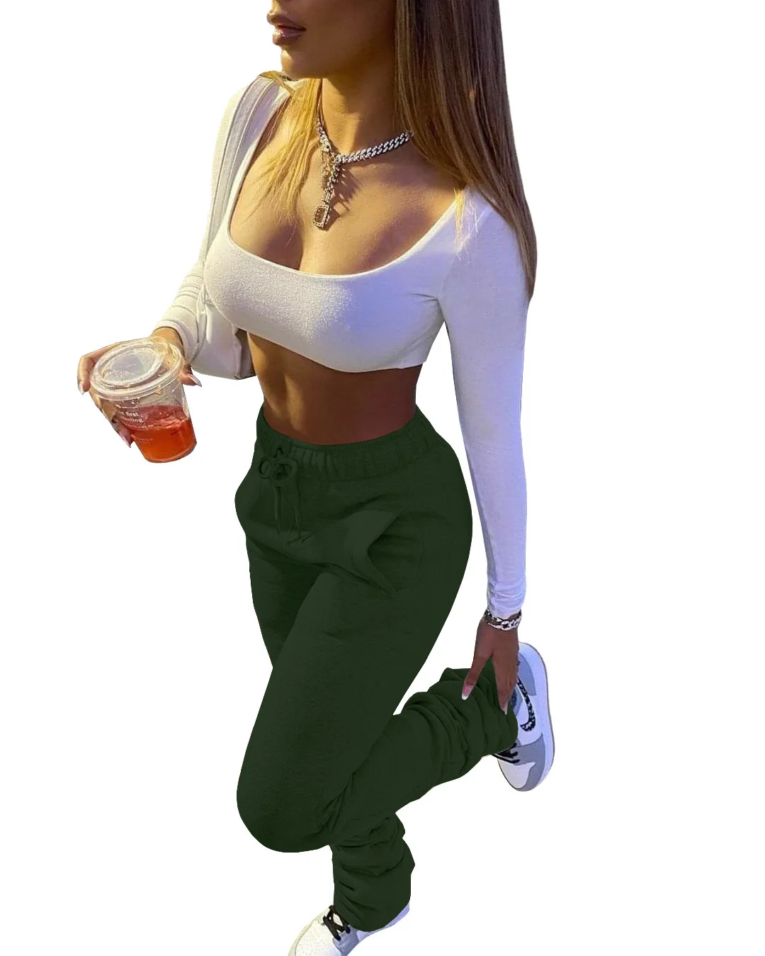 

Winter Stacked Pants Women Streetwear Jogging Sweatpants High Waist Gray Joggers Tracksuit Sports Pants Female Trousers