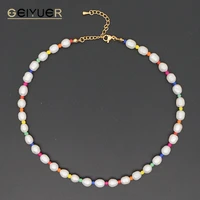 new freshwater pearl choker necklace for women gift rainbow beaded necklaces female real pearls colorful beads fashion jewelry