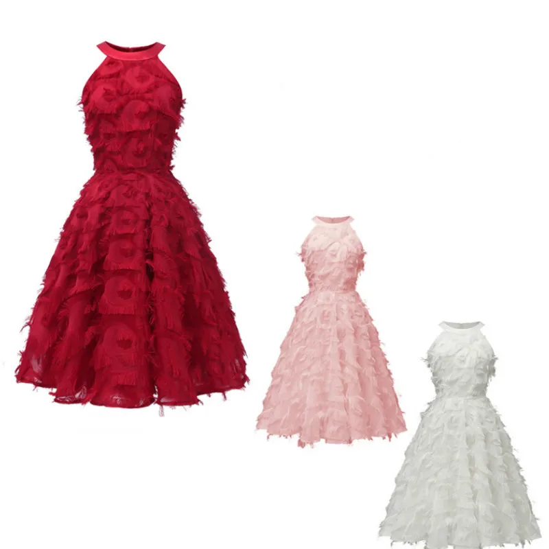 KAUNISSINA robe de изящные вечерние платья с бретелькой на шее без рукавов розовые красные трапециевидные короткие платья