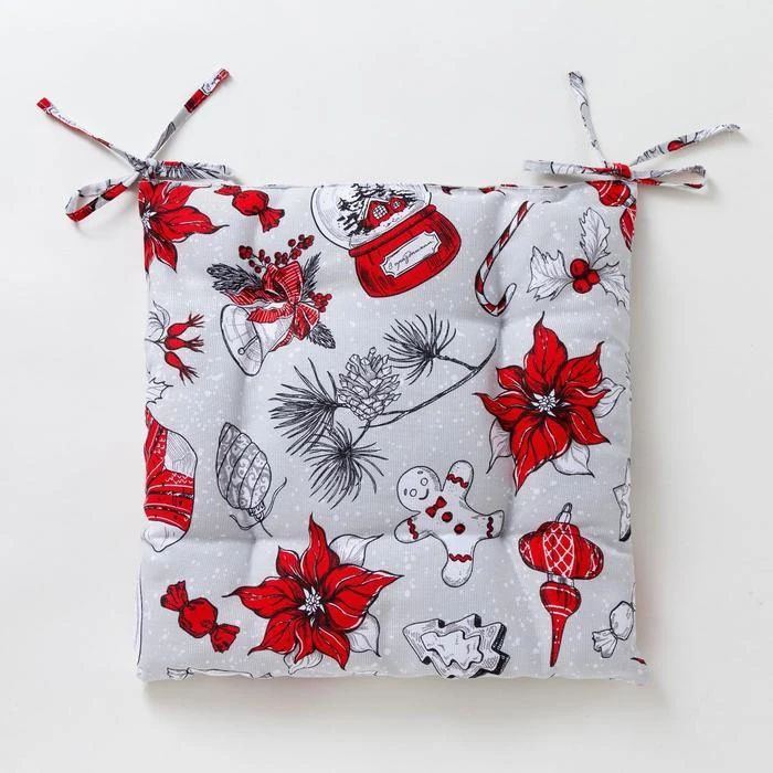 Сидушка на стул &quotДоляна&quot Новогоднее настроение 42х42х7 см 100% хлопок 164 г/м2
