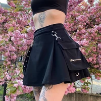 women sexy patchwork bandage mini skirt harajuku punk gothic black high waist black skirts female streetwear black skirt