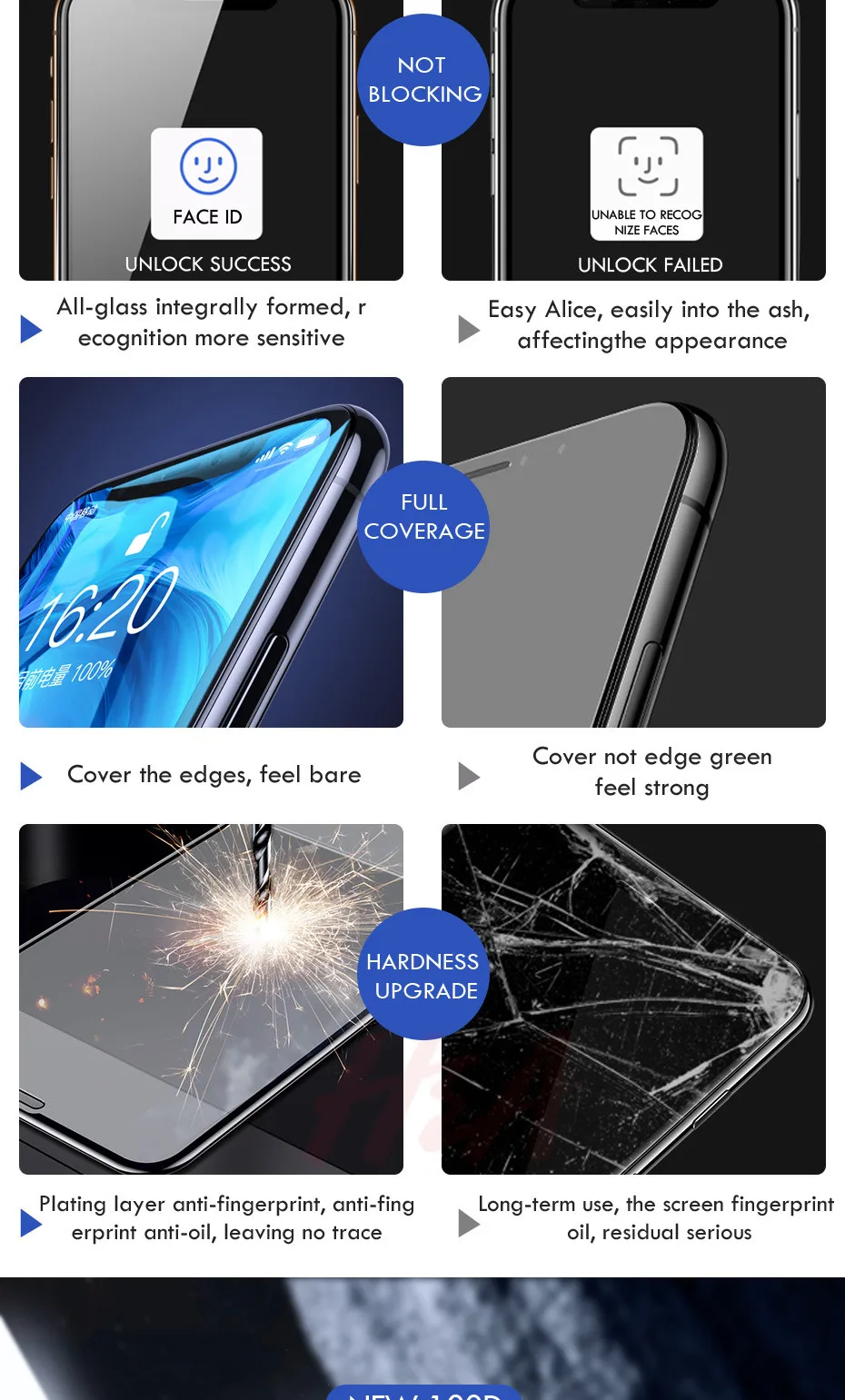 100D закаленное стекло с закругленными краями для iPhone 8, 7, 6, 6s Plus, Защита экрана для iPhone 11 Pro, X, XR, XS Max, защитное стекло