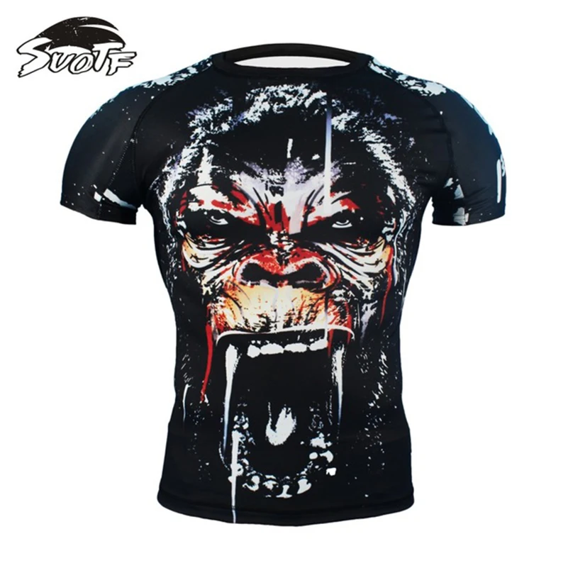 Набор для бокса компрессионный трикотаж и штаны 3D принт волка Рашгард кикбоксинг