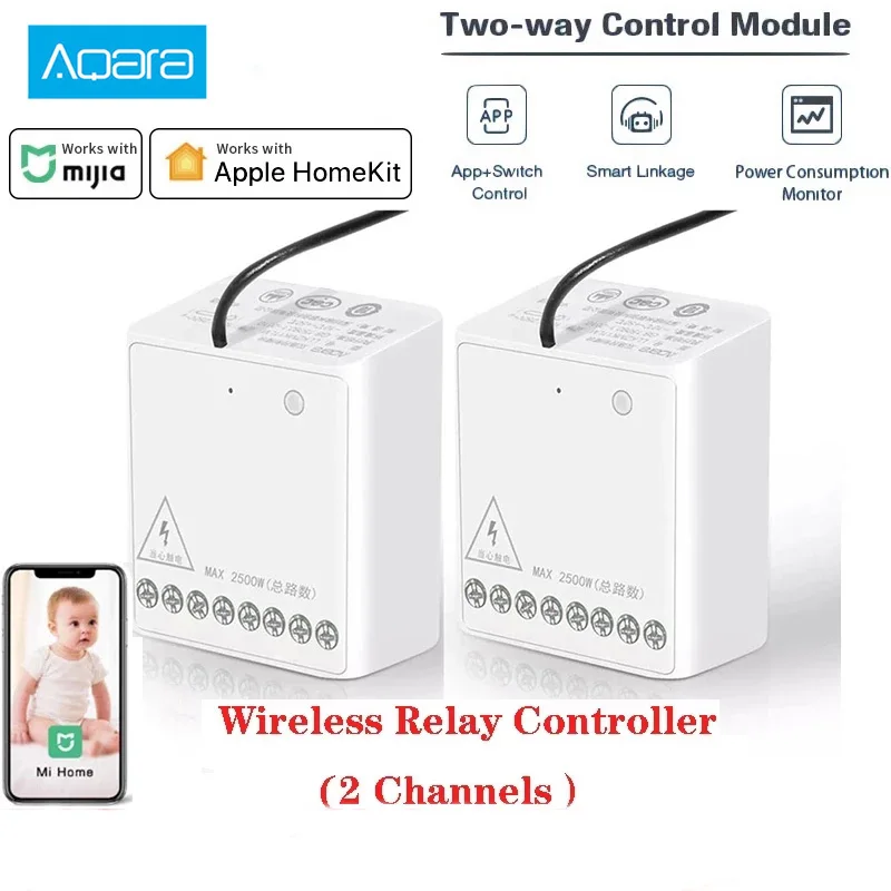 

Беспроводной релейный контроллер Xiaomi Mijia Aqara Eigenstone, двухканальный модуль управления для приложения Mijia Mi home