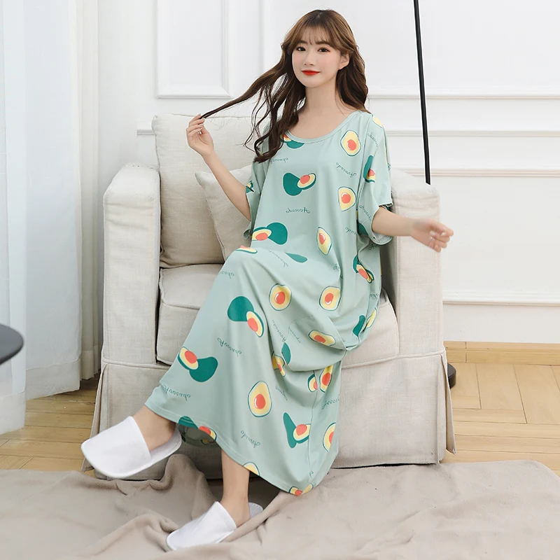 

Modal Loose Breathable Nightdress Women Elastic Home Wear Sleepwear Homedress Cotton Striped Sleepdress With Chest Pad