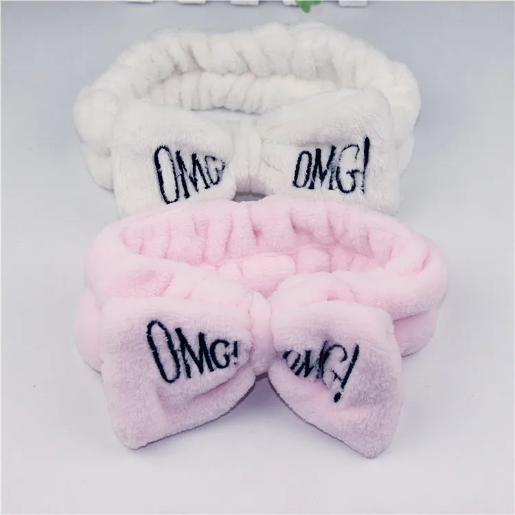 Мягкие флисовые повязки женские с бантом надписью OMG|Заколки для плетения кос| |
