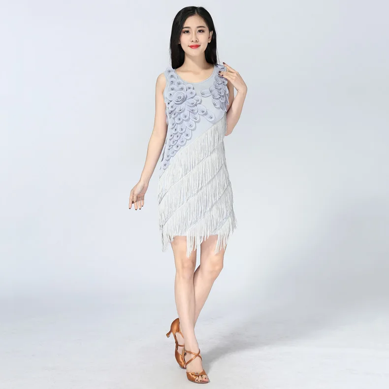 Женский костюм для латинских танцев платье с кисточками и блестками вечеринки в