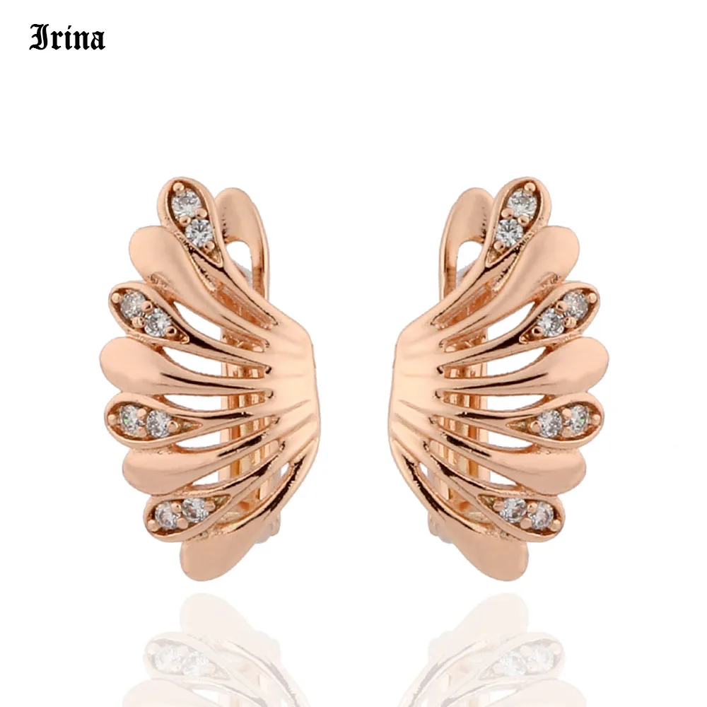 Irina новинка модные серьги капли из розового золота 585 пробы с кубическим