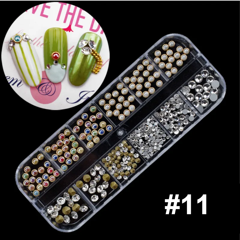 11 Mixed Colorful Rhinestones For Nails Crystal Stones Gems Manicure Accessories Studs 27 Models Diamonds 3D Nail Art Decorations - Цвет: 11
