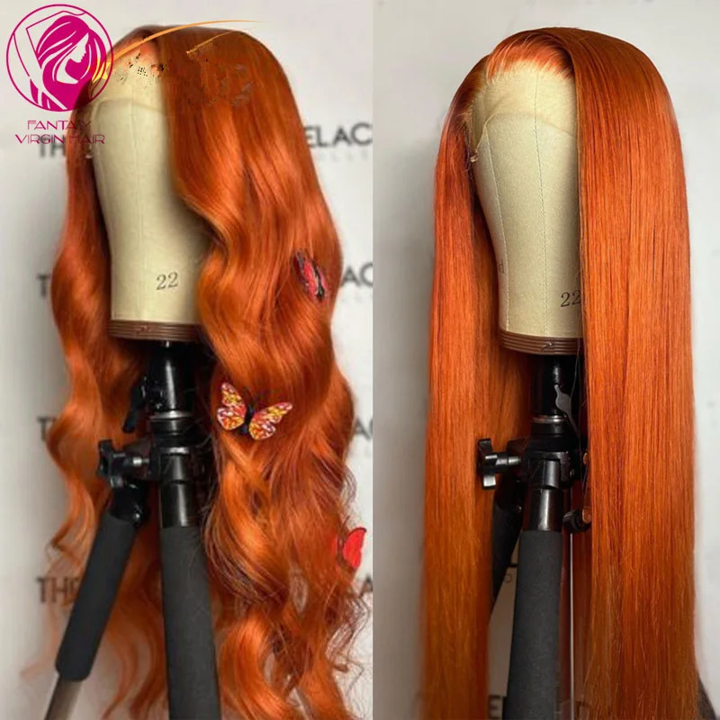 

Женский парик из человеческих волос на сетке спереди, парик из апельсинового имбиря на сетке спереди 13x6, бразильские волосы без повреждений...