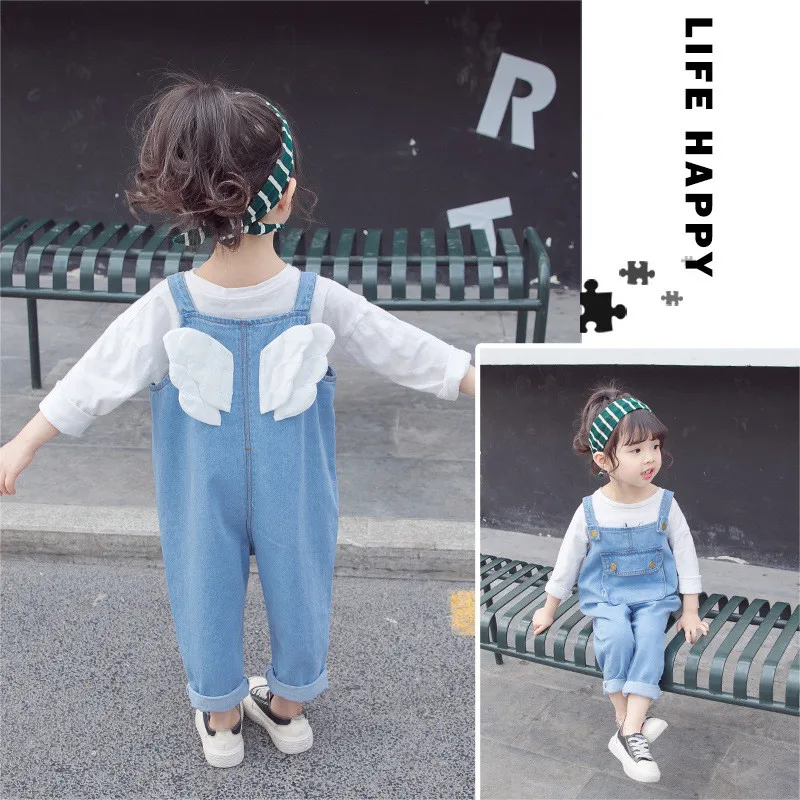 Прямая поставка детские милые джинсы на лямках джинсовые брюки с задними