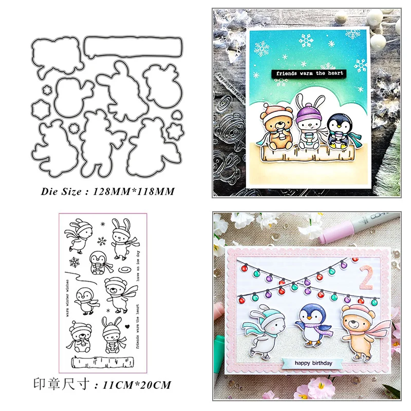 

Cartoon Penguin Bunny Bear Metal Cutting Dies Seal for DIY Scrapbook Album Paper Card Decoration Crafts Embossing 2021 New Dies