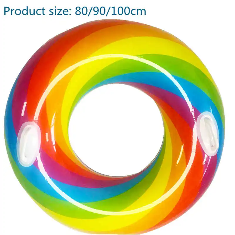 

Thickened Rainbow Comfortable Sea Swimming Ring Party Toy Leisure Toy Summer Wading Sports Water Leak-proof Adult Swimming Ring