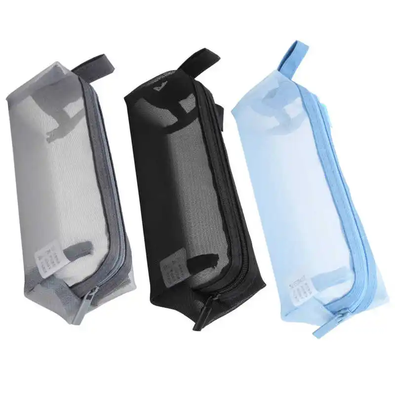 Простой Карандаш чехол на молнии нейлоновая сетка мешок застежки сумка для