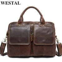 westal mens bag genuine leather mens briefcases laptop bag leather totes for document office bags for men messenger bags 8002