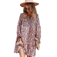 ladies floral dress spring flower print long sleeve lace up ruffle dresses chiffon women a line party looes dress vestidos 2021