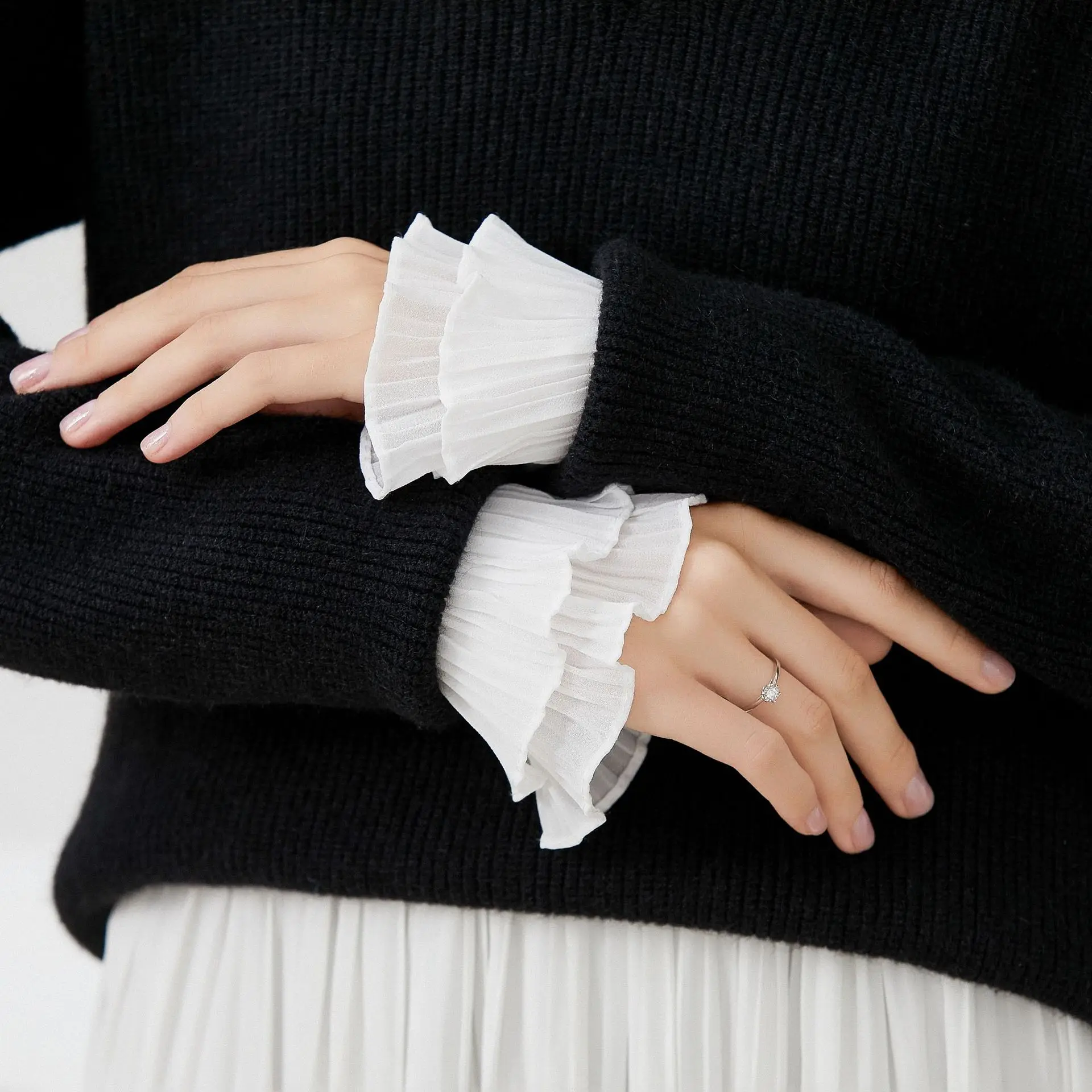 Linbaiway новинка, Поддельные рукава для женщин, осенне-зимний свитер, декоративные кружевные белые накладные рукава, плиссированные накладные ...