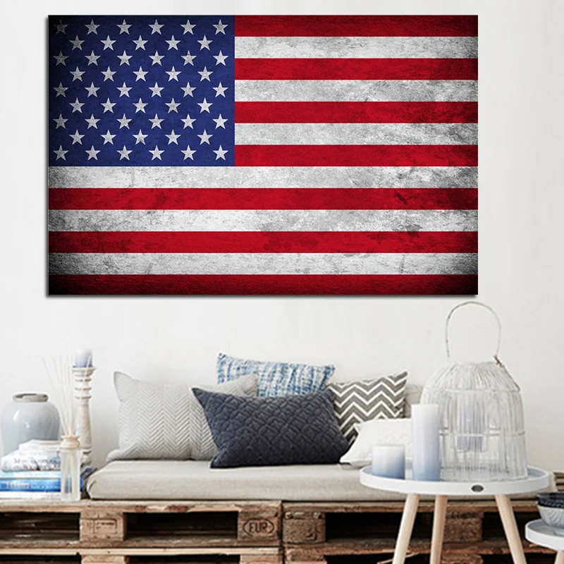 Винтажная Печать на холсте с американским флагом подлинное искусство стену 13