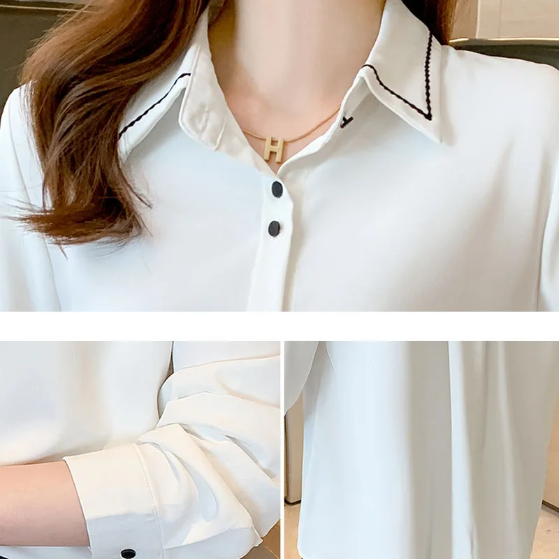Женская шифоновая блузка на пуговицах Повседневная однотонная элегантная