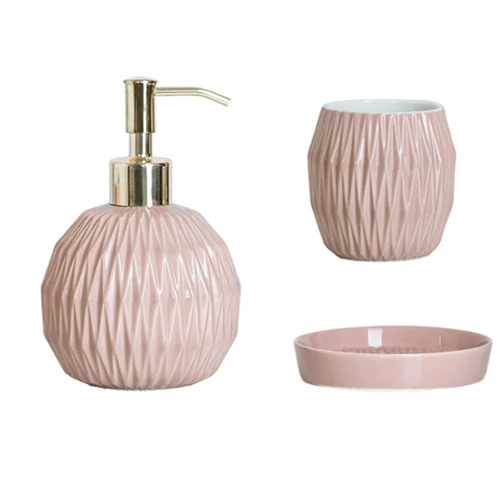 5-piece Set Ceramics Bathroom Accessory Set Washing Tools Bottle Mouthwash Cup Soap Toothbrush Holder Household Articles - Цвет: 3-piece set--Pink