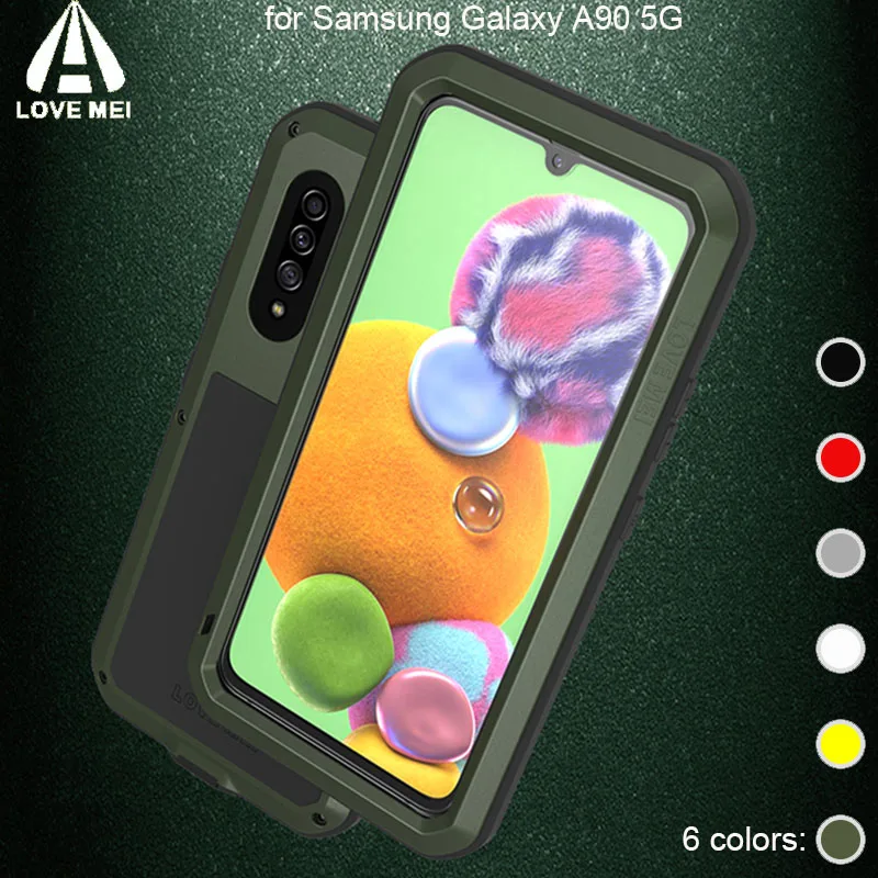 Металлический противоударный чехол Gorilla Glass для Samsung Galaxy A90 5G LOVE MEI
