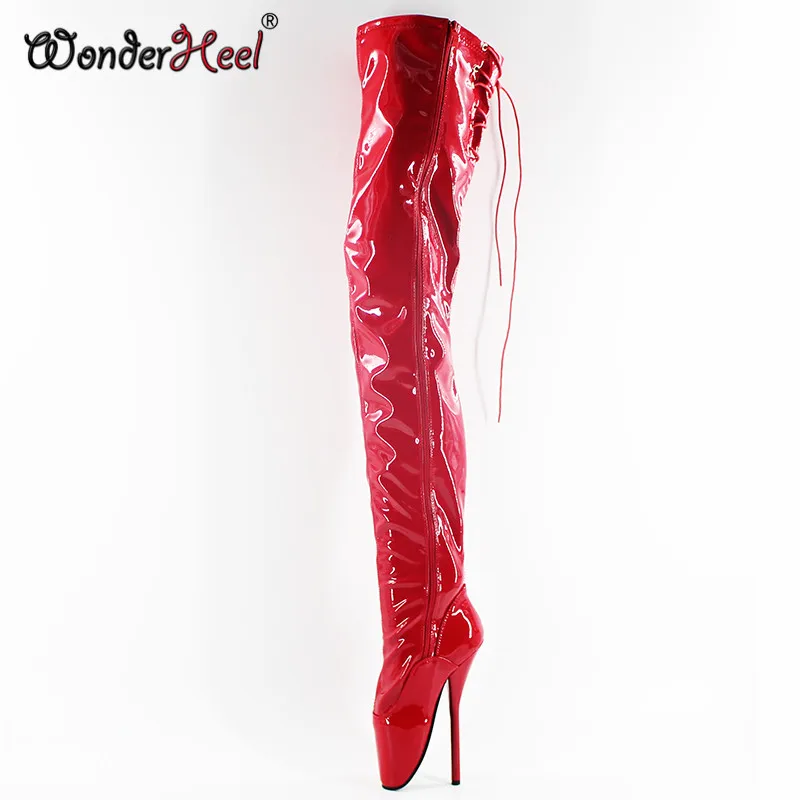 Wonderheel новые пикантные черные лакированные женские сапоги до бедра на очень