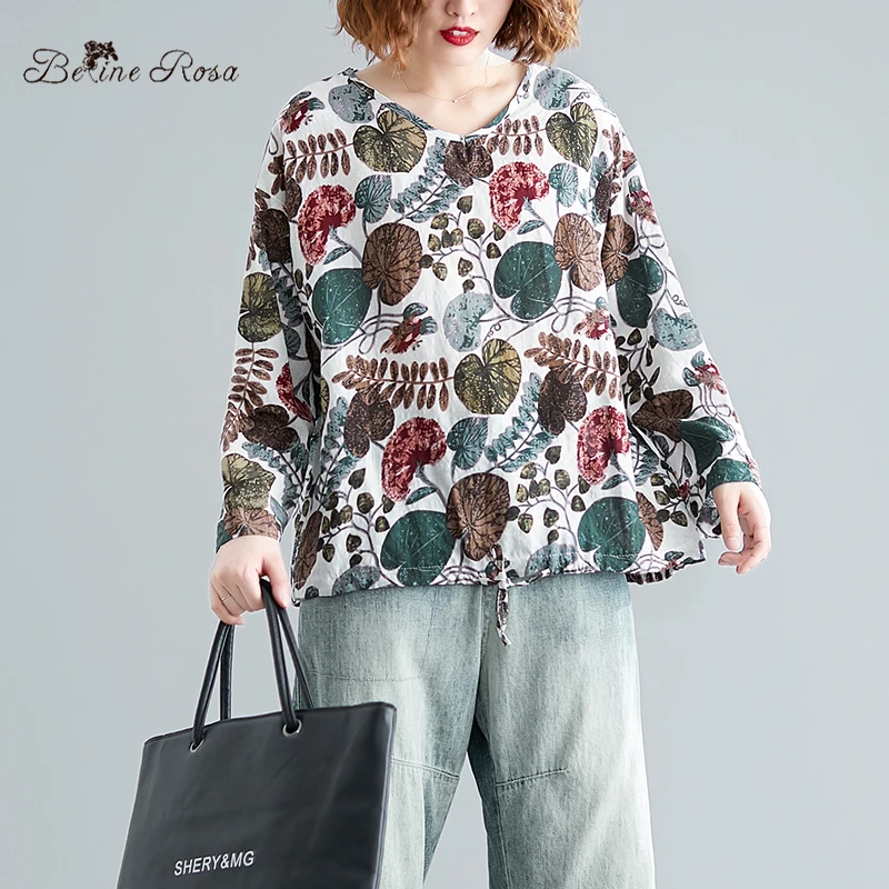 Женская футболка с длинным рукавом BelineRosa Повседневная из хлопка и льна V-образным