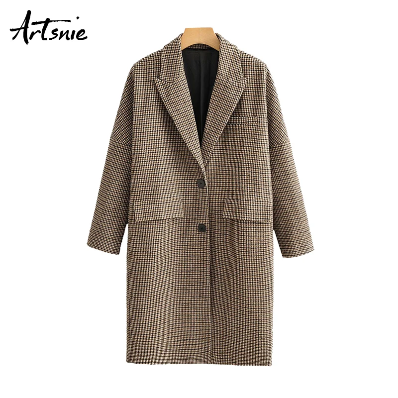 Artsnie уличная одежда повседневное клетчатое зимнее пальто для женщин отложной