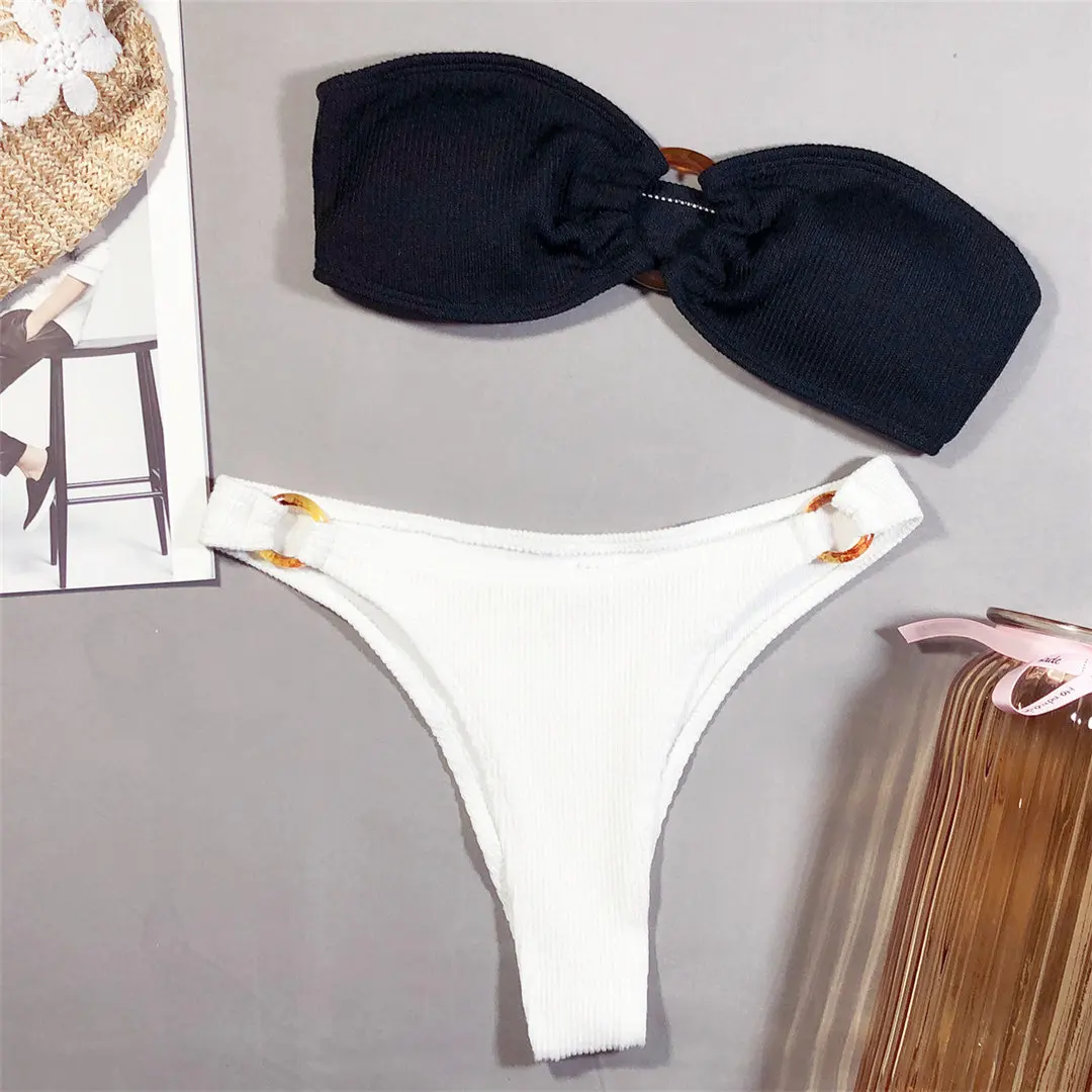 New Sexy Bandeau Bikini 2020 Women Swimwear Female Swimsuit Two-pieces set Brazilian Bather Bathing Suit Swim Y1937 | Женская одежда