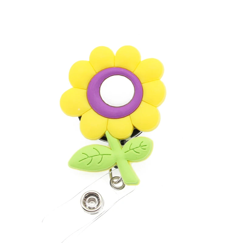 

10pcs/lot Free Shipping New Cute Yellow PVC Sunflower Retractable ID Badge Holder