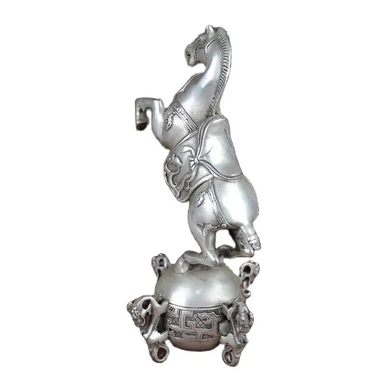 Китайские старые украшения фэн-шуй белое медное серебряное покрытие лошадь небо