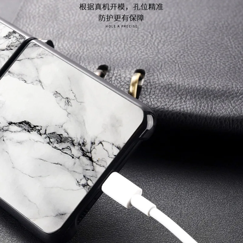 Luxury Tempered Glass Fold Case For Samsung Galaxy Z Flip Marble Hard Shockproof Back Cover for ZFlip