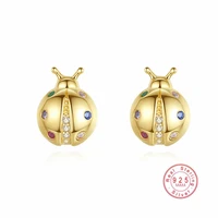 hi man japanese seven star ladybug zircon s925 sterling silver stud earrings women fashion creative jewelry