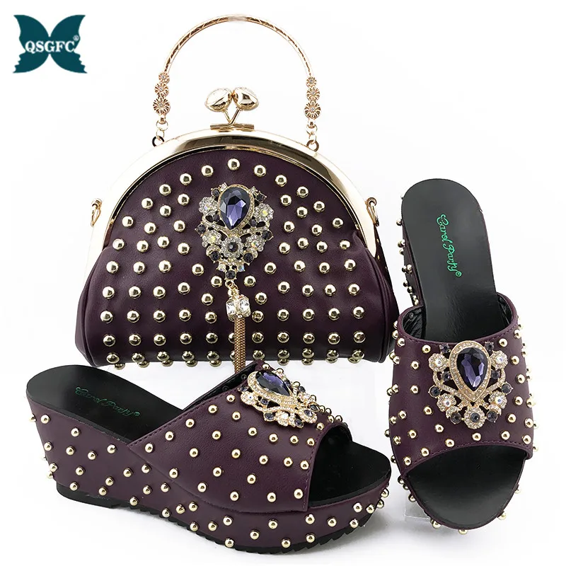 

2020 Summer High Quality Special Arrivals purple Color Matching Shoes and Bag Set In Heels Matching Shoes and Bag Set for Party