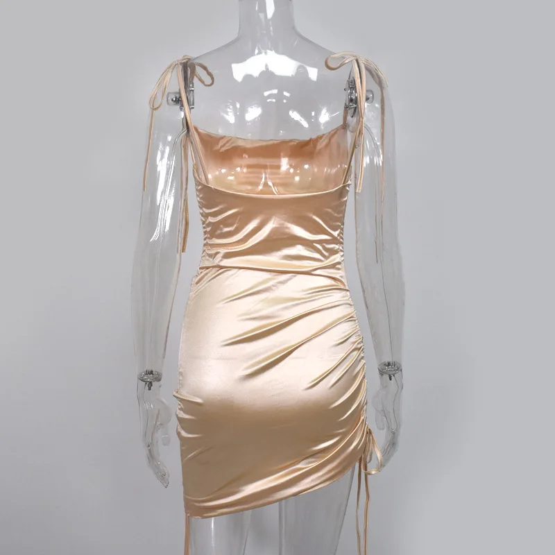 

DeiveTeger 2021 New Arrival Night Club Party Fashion Women's Spaghetti Strap Sexy Backless Strings Draped A-line Dress For Women