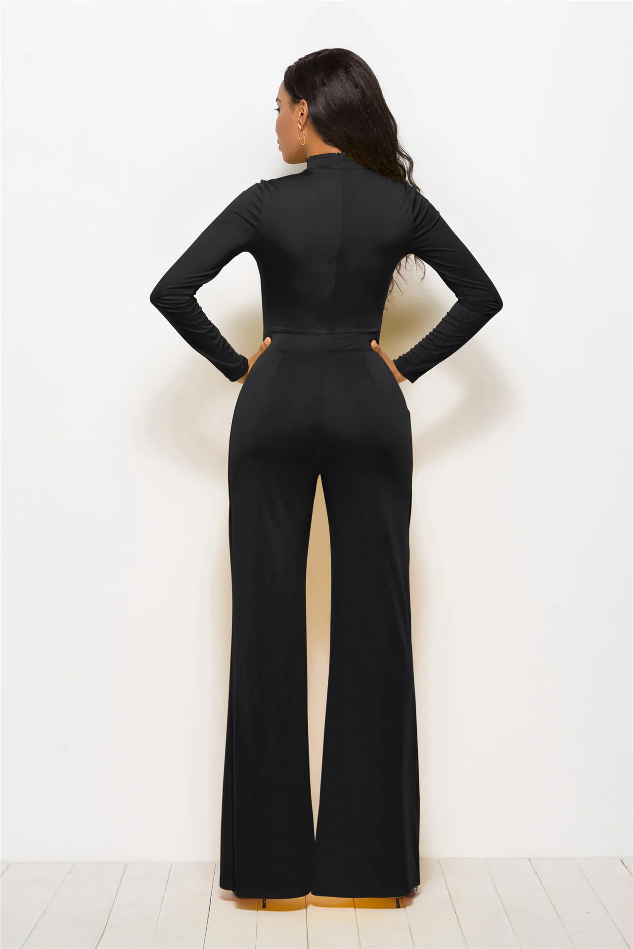 

New High Elastic O-neck Jumpsuit Women Solid Romper Long Sleeve Wide Leg Pants Bottoming Rompers Bodysuit Autumn Winter Clothes