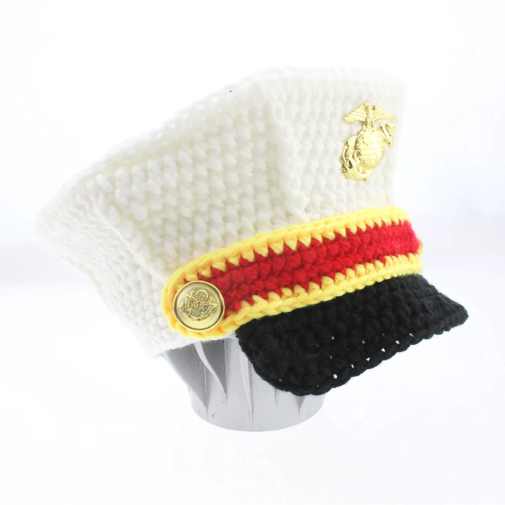 

Baby Hat Gorras Newborn Baby Photography Props Infant Knit Crochet Costume Sailor Soft Outfits Beanie+blue Pants Shower Gift