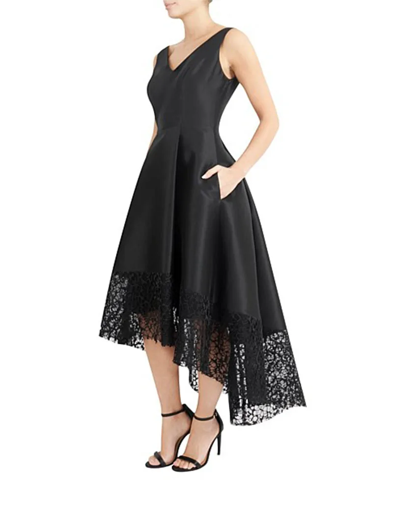 Платье для выпускного вечера черное платье с кружевным подолом V-образным