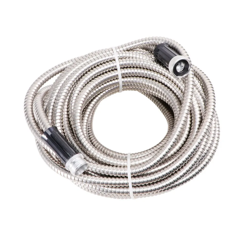 

25Ft Stainless Steel Lightweight Garden Hose Heavy Duty Metal Watering Hose Garden Water Hose Pipe Free Spray Nozzle Home Silver