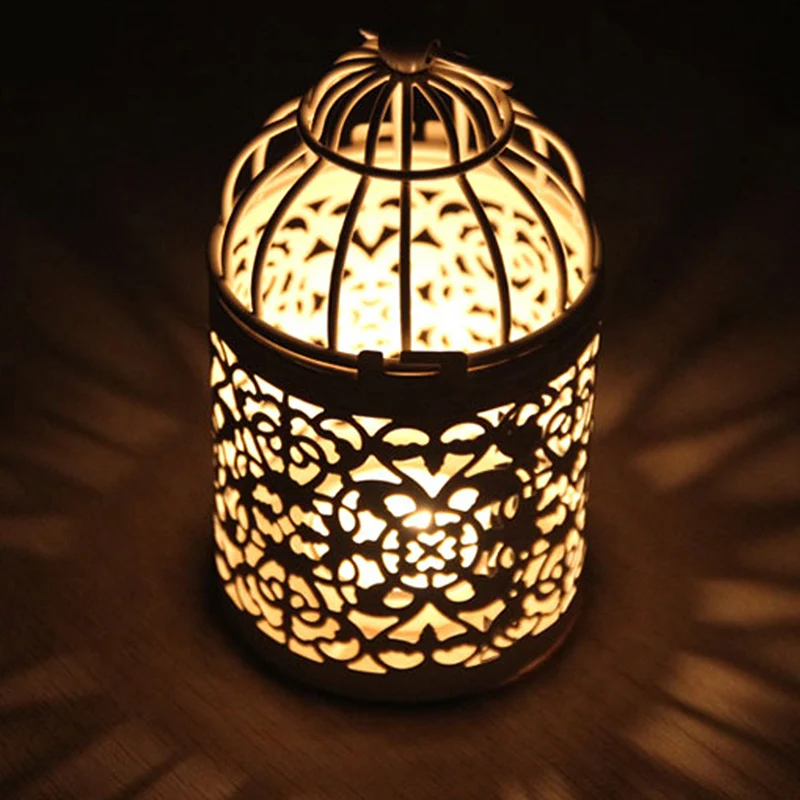 White Metal Hollow Pattern Candlestick Art Lantern Bird Cage Decoration Morocco Hanging Lanterns Home Accessories | Дом и сад