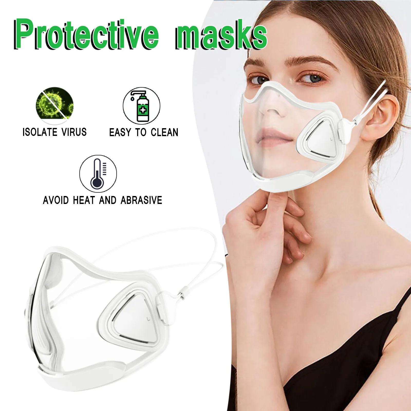 

Adults Transparent Protective Mask Anti-splash Protective Cover High-definition Anti-fog Dustproof Filter Masks Earloop Bandage
