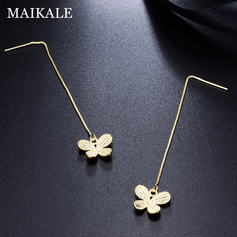Женские серьги с подвеской бабочкой MAIKALE сережки подвески золотистого цвета