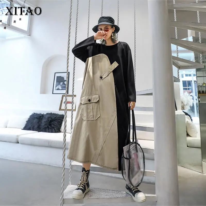 XITAO Высокая талия хит разноцветное платье женское модное Плиссированное 2019 осень