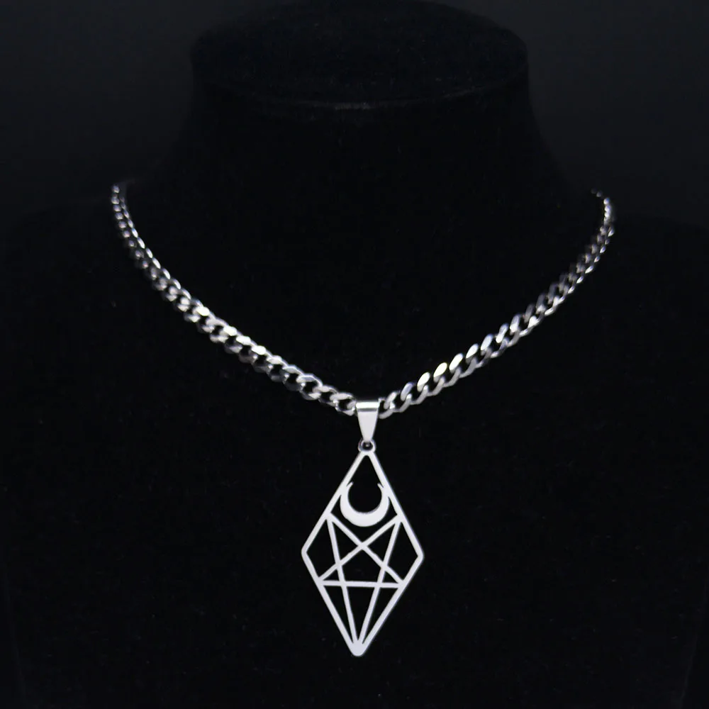 

AFAWA Satan Tail Satan Pentagram Moon Stainless Steel Necklace Women Silver Color Punk Neckless Jewelry gargantilla N4122S03